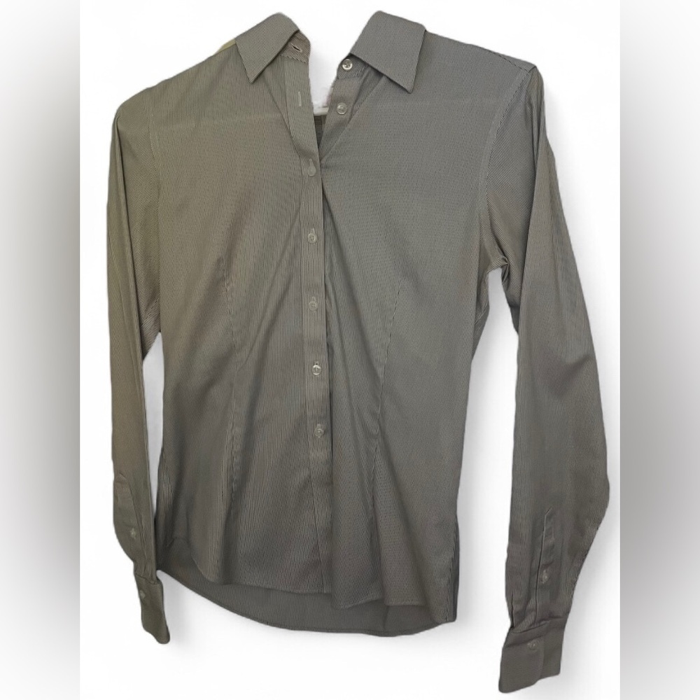 *Brooks Brothers Grey and White Striped Long Sleeve Button Up Shirt Size 2